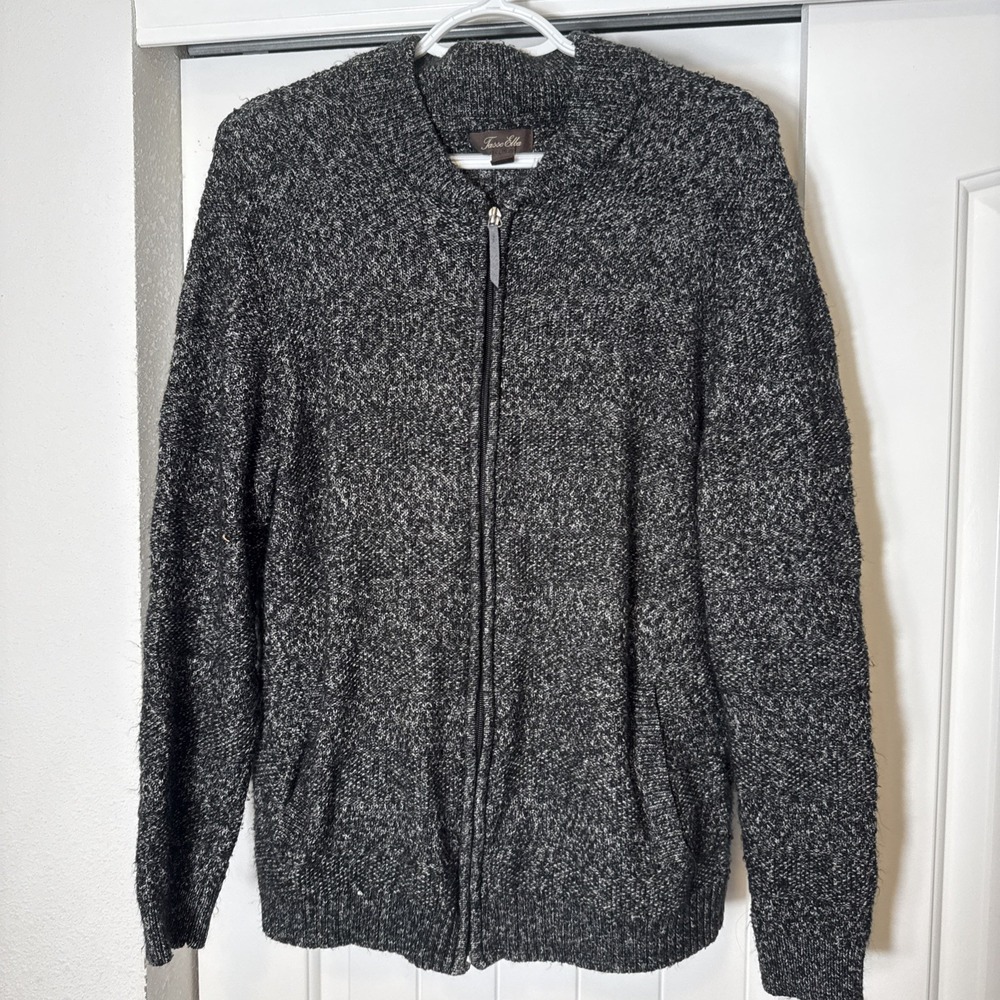 Tasso Elba Mens Medium Full Zip Sweater Knit Cotton Blend
